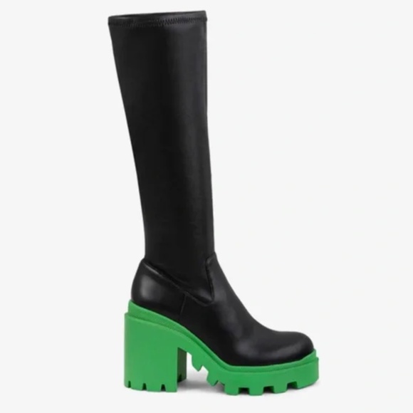 Steve Madden Green Black Leather Platform Boots - Picture 1 of 5